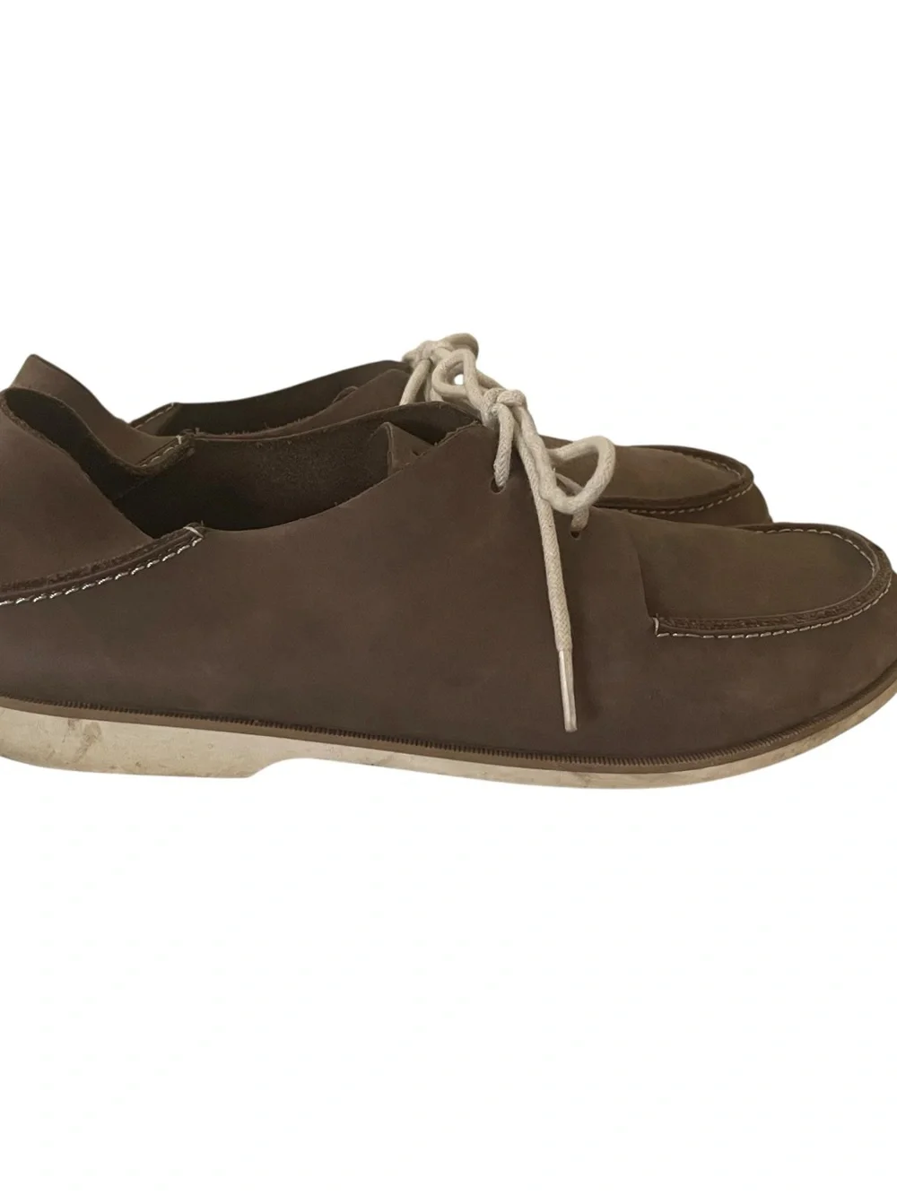 OluKai Holokai Brown Suede Moc Toe Slip-On Loafers with Cream Laces